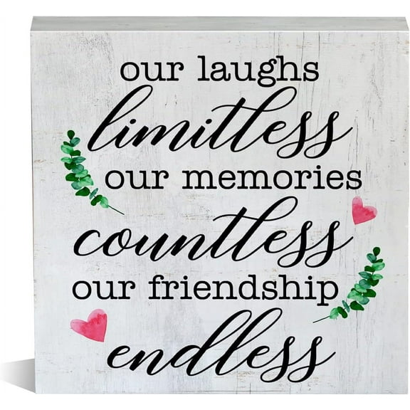Zomyto 5x5 Inch Farmhouse Friendship Wooden Box Sign Rustic Style Our Laughs Limitless Wood Block Tabletop Sign Decorative Desk Sign