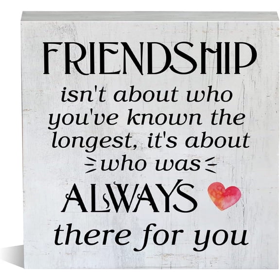 Zomyto 5x5 Inch Farmhouse Friendship Wooden Box Sign Rustic Style Who was Always There for You Wood Block Tabletop Sign Decorative Desk Sign