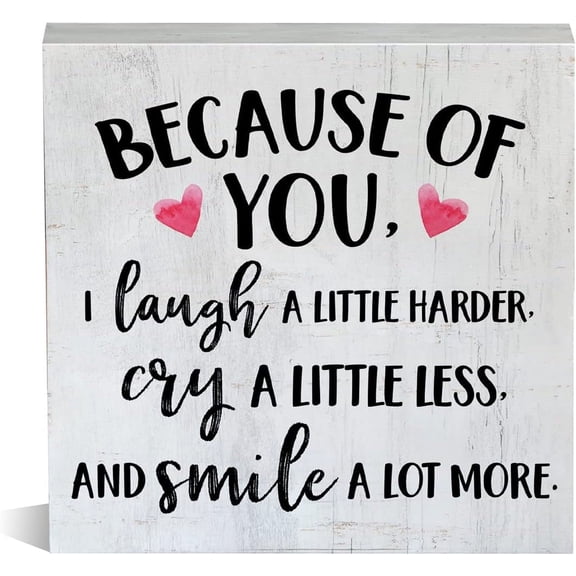 Zomyto 5x5 Inch Farmhouse Friendship Wooden Box Sign Rustic Style Because of You I Laugh a Little Harder Wood Block Tabletop Sign Decorative Desk Sign