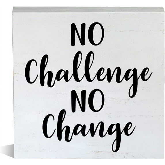 Zomyto 5x5 Inch Farmhouse No Challenge No Change Wooden Box Sign Fitness Wood Block Tabletop Sign Home Gym