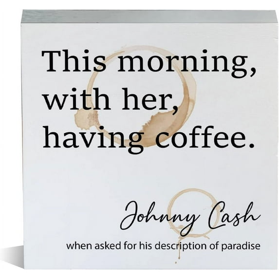 Zomyto 5x5 Inch Farmhouse This Morning With Her Having Coffee Wooden Box Sign Rustic Style Coffee Quote Wood Block Tabletop Sign Wedding Gift Desk Sign