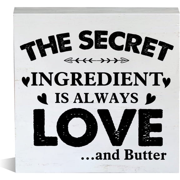 Zomyto 5x5 Inch Farmhouse the Secret Ingredient Is Always Love and Butter Wooden Box Sign Rustic Kitchen Wood Block Tabletop Sign