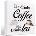 thumbnail image 1 of Zomyto 5x5 Inch He Coffee She Tea Wooden Box Sign Decor Desk Sign,Funny Coffee Tea Wooden Box Block Sign, 1 of 7