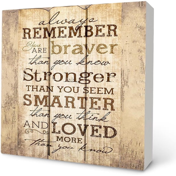Zomyto 5x5 Inch Inspirational Desk Decor,Always Remember you are Braver Than You Know Wooden Box Sign Desk Decor