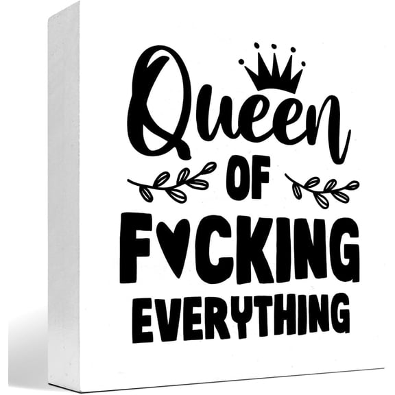 Zomyto 5x5 Inch Inspirational Signs for Women,Queen of Everything Wooden Box Sign Quotes Desk Decor,Positive Wood Box Signs