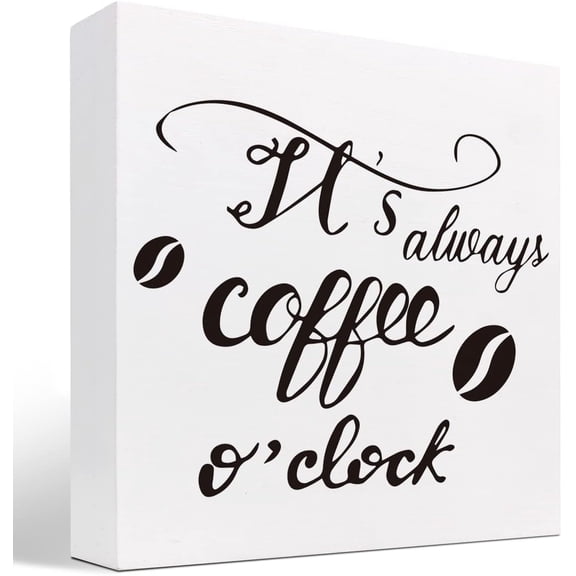 Zomyto 5x5 Inch It's Always Coffee O'clock Wooden Box Sign Desk Decor,Funny Sarcastic Coffee Wood Block Plaque Box Sign Desk Decorations