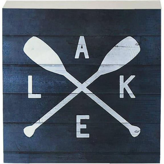 Zomyto 5x5 Inch Lake Paddle Canoe Oar Compass Navy Wooden Box Sign Decor,Lake Lover Gift,Housewarming Gift,Rustic Lake Themed Wooden Block Plaque