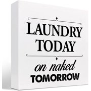 Zomyto 5x5 Inch Laundry Today on Naked Tomorrow Wooden Box Sign Desk Decor,Funny Laundry Room Wooden Box Plaque Sign Desk Decor