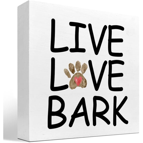 Zomyto 5x5 Inch Live Love Bark Wooden Box Sign Decor Desk Sign,Funny Pet Dog Box Block Sign for Dog Lovers