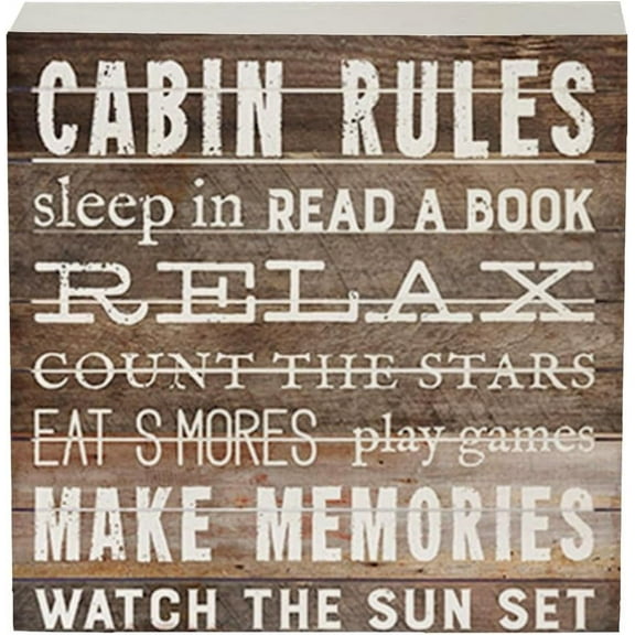 Zomyto 5x5 Inch Rustic Cabin Rules Wooden Box Sign Decor,Gifts for Cabin Owner,Housewarming Gift,Funny Cabin Themed Wooden Block Plaque