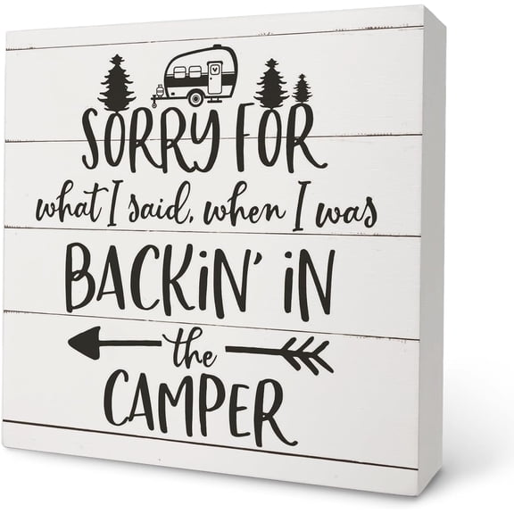 Zomyto 5x5 Inch Sorry for What I Said When I was Backin' in the Camper Wooden Box Sign Decor,Campers Camping Lovers Gift,Rustic Wooden Block Plaque