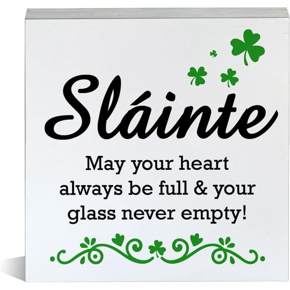 Zomyto 5x5 Inch St Patricks Day Decor Farmhouse St Patricks Day Decorations Slainte Irish St. Patrick's Day Wood Sign for Home Shelf lrish Decor