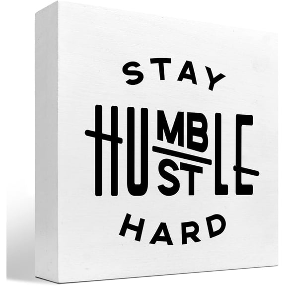 Zomyto 5x5 Inch Stay Humble Hustle Hard Sign,Inspirational Quote Wooden Box Sign