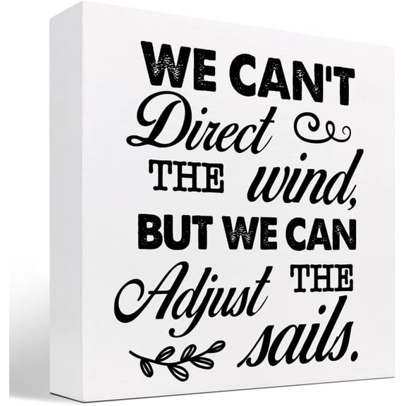 Zomyto 5x5 Inch We Can't Direct The Wind But We Can Adjust The Sails Wooden Box Sign Decor Desk Sign,Inspirational Wooden Box Block Sign