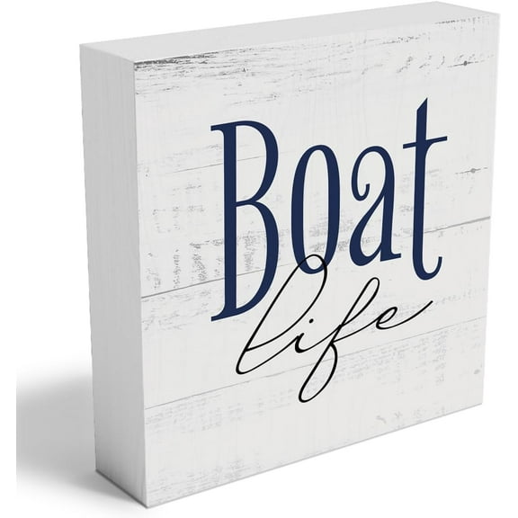 Zomyto 5x5 Inches Boat Accessories Boat Stuff Boating Gifts Lake Themed Decor Farmhouse Wood Block Wooden Box Sign Shelf Table Desk Decorations