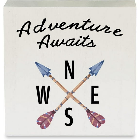 Zomyto 5x5 Inches Camping Adventure Awaits Wood Box Sign Rustic Traveler Hiker Camper Wooden Box Sign