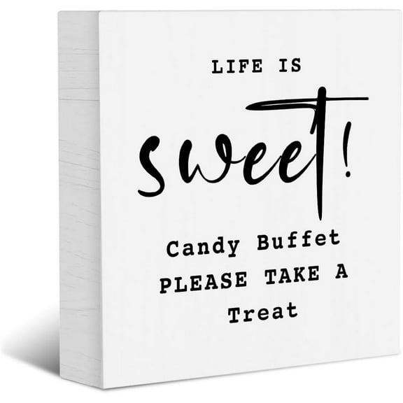 Zomyto 5x5 Inches Candy Buffet Sign Rustic Wooden Box Sign, Decor Farmhouse Home Decor,Wood Block Plaque Desk Decor, Shelf Table Office Decoration for Guest Room Life Is Sweet