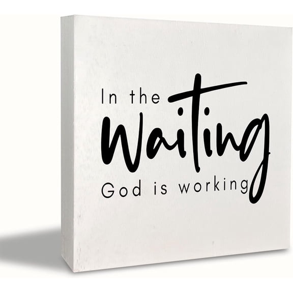 Zomyto 5x5 Inches Christian in the Waiting God is Working Wood Rustic Wood Block Plaque Box Sign Desk Decor