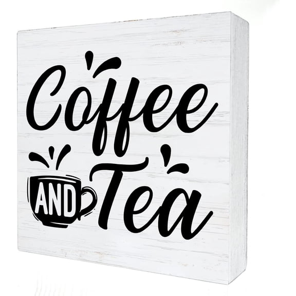 Zomyto 5x5 Inches Coffee and Tea Wood Box Sign Decor Rustic Coffee Wooden Box Signs with Sayings Desk Decoration