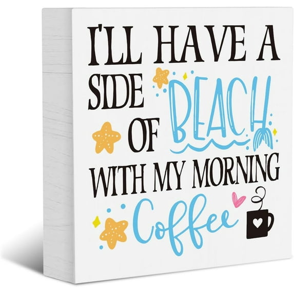 Zomyto 5x5 Inches Country Beach Decor Beach Gifts Wood Box Signs Ocean Coastal Decor Summer Decorations for Home Beach Desk Decor Wooden Box Signs for Tabletop Bookshelf Office Home Farmhouse