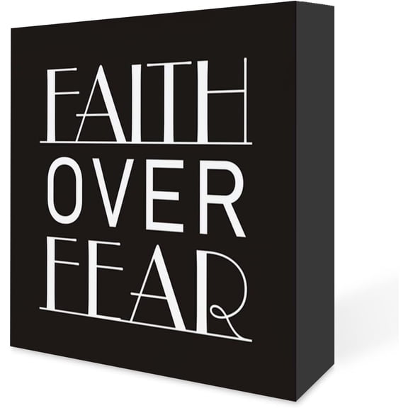 Zomyto 5x5 Inches Faith Over Fear Wood Box Sign Rustic Faith Wooden Box Sign