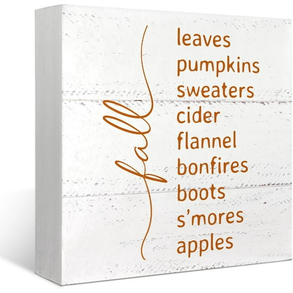Zomyto 5x5 Inches Fall Decor for Table Wood Box Sign Leaves Pumpkins Autumn Harvest Thanksgiving Seasonal Desk Decor,Rustic Fall Saying Wooden Box Block Sign