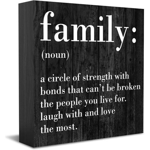 Zomyto 5x5 Inches Family Noun Family Quotes Desk Decor Wooden Box Sign Inspirational Rustic Black Wood Block Plaque Box