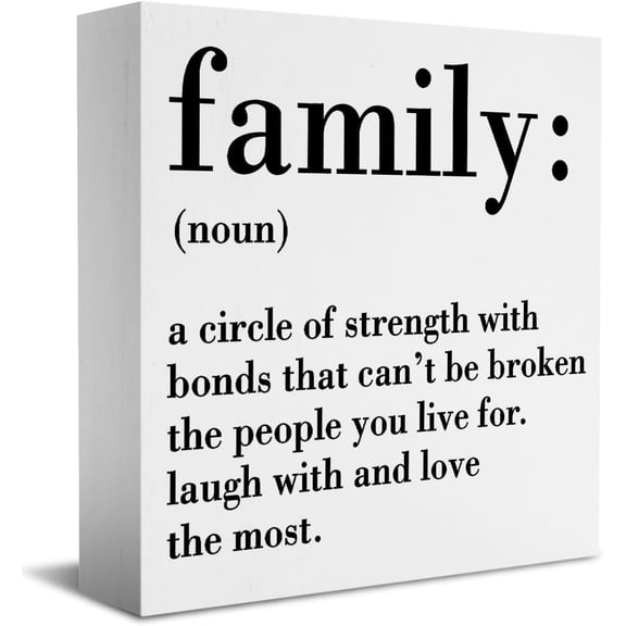 Zomyto 5x5 Inches Family Noun Family Quotes Desk Decor Wooden Box Sign Inspirational Rustic White Wood Block Plaque Box