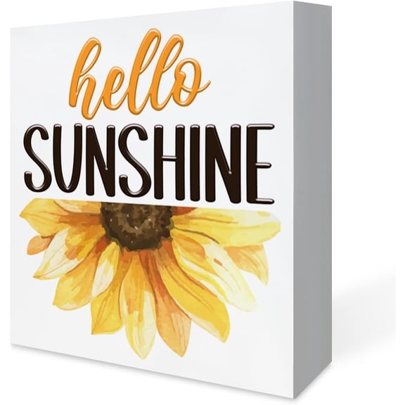 Zomyto 5x5 Inches Farmhouse Hello Sunshine Spring Decor Wood Box Sign Home Decor Rustic Wooden Box Sign Block Plaque for Wall Tabletop Desk Home Decoration