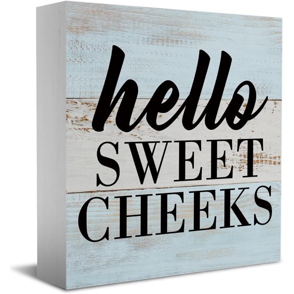 Zomyto 5x5 Inches Funny Sign Decor Desk Decor Wooden Box Sign Rustic Wood Block Plaque Box Hello Sweet Cheeks Sign