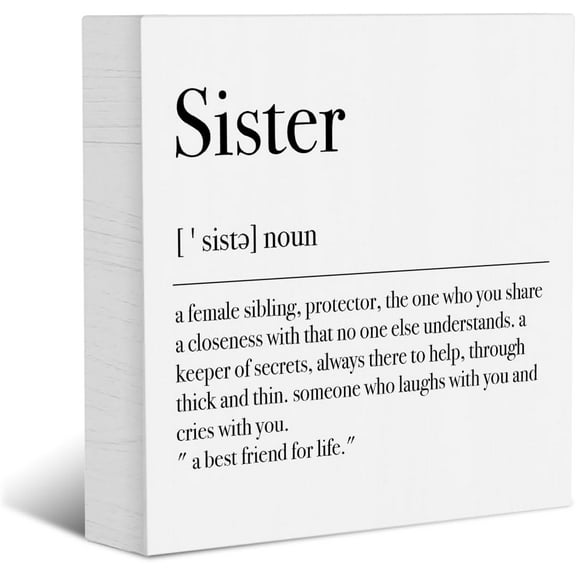 Zomyto 5x5 Inches Funny Sister Gifts Decorative Wooden Box Sign Sister Definition Inspirational Sister Birthday Gifts Farmhouse Wood Block Plaque