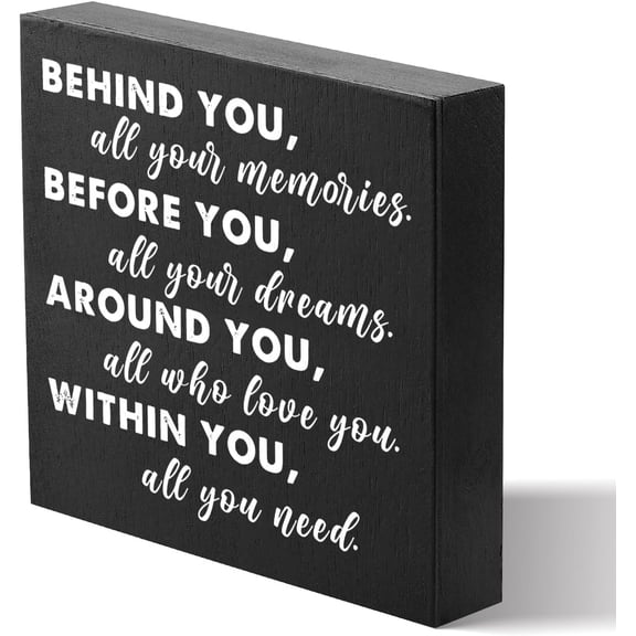 Zomyto 5x5 Inches Graduation Quote Black Wood Box Sign Decor Positive Behind You All Your Memories Wooden Box Black Sign Rustic Home Shelf Table Decoration