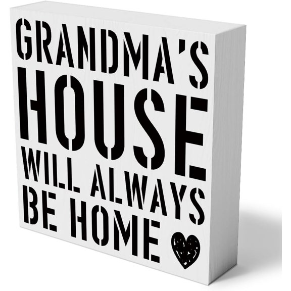 Zomyto 5x5 Inches Grandma’s House will Always Be Home Wooden Box Sign Rustic Grandma Wood Box Sign