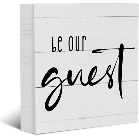 Zomyto 5x5 Inches Guest Room Decor,Rustic Wooden Box Sign,Farmhouse Home Decor,Wood Block Plaque Desk Decor, Shelf Office Table Corner Shop Cafe Decoration for Coffee Bar Guest, Be Our Guest
