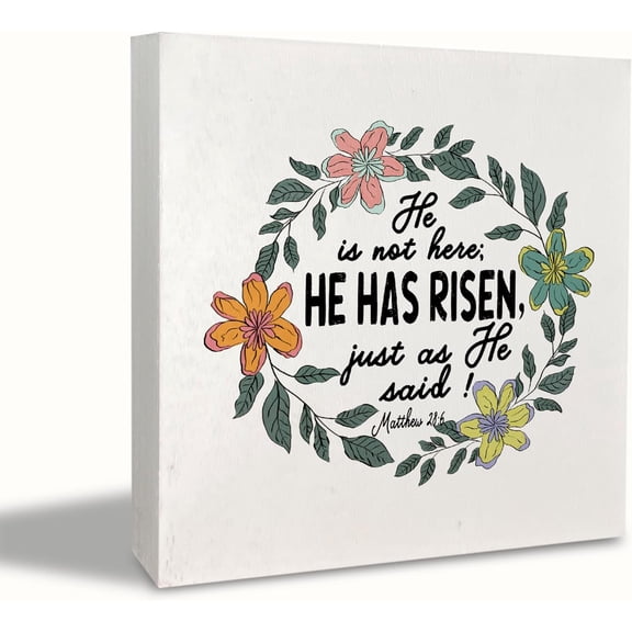 Zomyto 5x5 Inches He Has Risen Easter Sign, He is Risen Easter Decor,Christian Easter Desk Table Decor, Religious Easter Decorations