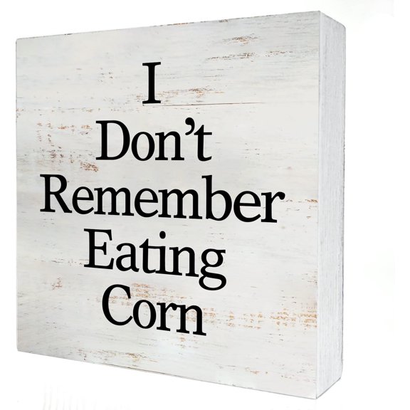 Zomyto 5x5 Inches I Dont Remember Eating Corn Wooden Box Sign with Saying Desk Decor Quote Box Sign Wood Plaque Block Sign Rustic Art Home Decor