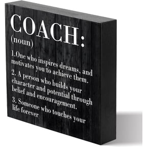 Zomyto 5x5 Inches Inspirational Coach Noun Coach Gifts Desk Decor Wooden Box Sign Rustic Black Wood Block Plaque Box Sign Coach Definition