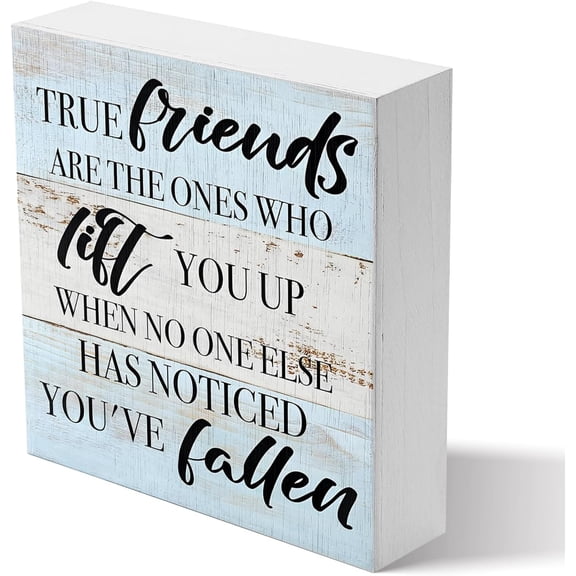 Zomyto 5x5 Inches Inspirational Friendship Gifts True Friends Lift You Up Wooden Box Signs,Rustic Best Friend Shelf Table Desk Decor