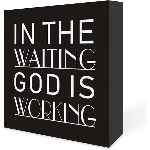 Zomyto 5x5 Inches Inspirational Office Decor,in the Waiting God Is Working Sign,Office Wooden Box Signs with Sayings Desk Decoration Office