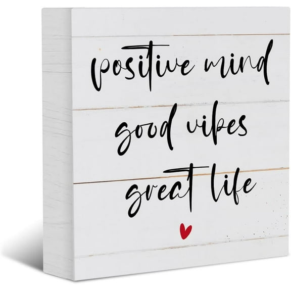 Zomyto 5x5 Inches Inspirational Quote Rustic Wooden Box Sign, Decor Farmhouse Home Decor,Wood Block Plaque Desk Decor, Shelf Table Office Decoration for Living Room,Positive Mind Good Vipes