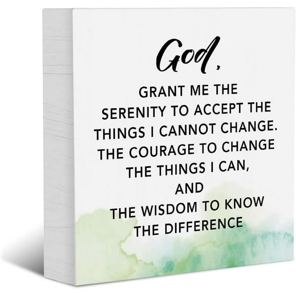 Zomyto 5x5 Inches Inspirational Quote Watercolour Wood Box Sign, God Grant Me the Serenity Wood Box Sign Block Plaque, Home Office Desk Shelf Sign
