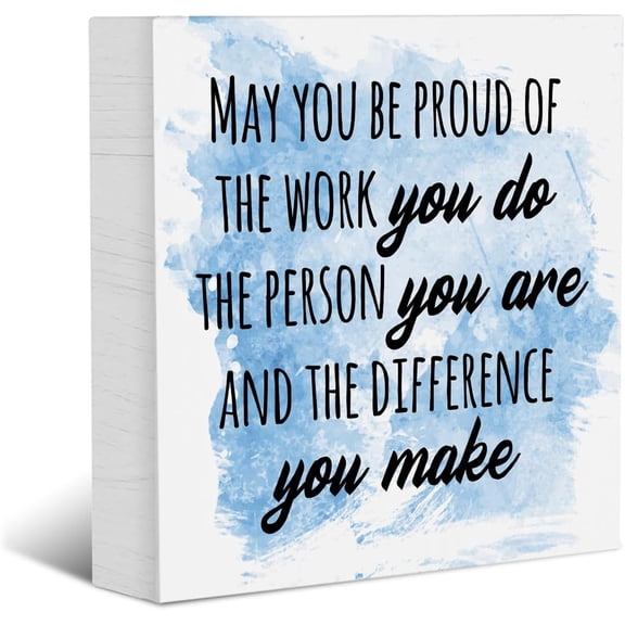 Zomyto 5x5 Inches Inspirational Quotes Decorative Signs Plaques Wooden Box Sign Desk Decor, Rustic Farmhouse Home Office School Decor Wood Block Plaque Box Sign Motivational Decorations for Shelf