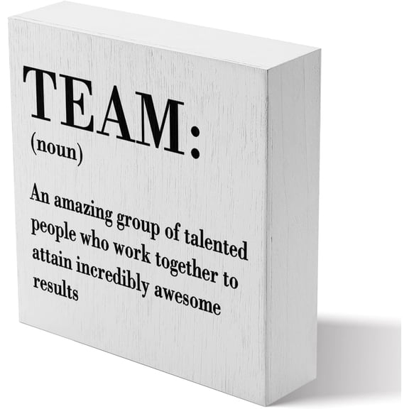 Zomyto 5x5 Inches Inspirational Team Noun Office Decor Desk Decor Wooden Box Sign Rustic White Wood Block Plaque Box Gift Team Definition Teamwork Sign