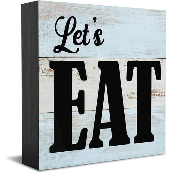Zomyto 5x5 Inches Kitchen Decor Desk Decor Wooden Box Sign Funny Housewarming Gift Rustic Black Wood Block Plaque Box Farmhouse Office Restaurant Dining Room Shelf Table Decoration Let's Eat Sign
