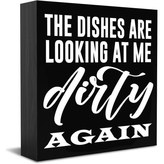 Zomyto 5x5 Inches Kitchen Decor Desk Decor Wooden Box Sign Funny Housewarming Gift Rustic Black Wood Block Plaque Box Farmhouse Shelf Table Decoration Dishes Are Looking At Me Sign