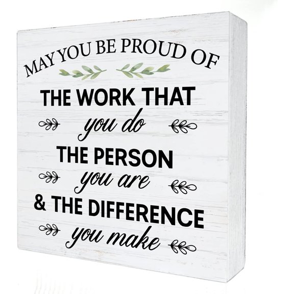 Zomyto 5x5 Inches May You Be Proud of the Work Wood Box Sign Decor Office Rustic Wooden Box Signs with Sayings Desk Decoration