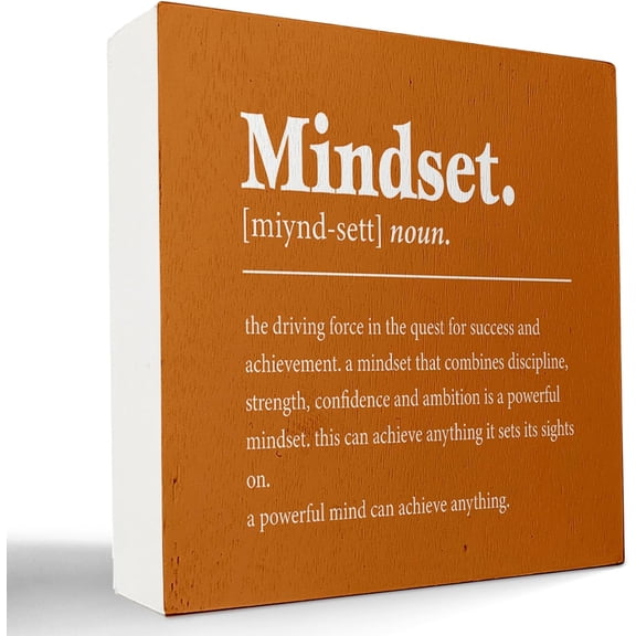 Zomyto 5x5 Inches Motivational Home Office Desk Decor,Positive Mindset Wood Box Block Plaque Sign Desk Decor,Inspirational Gifts for Coworkers orange