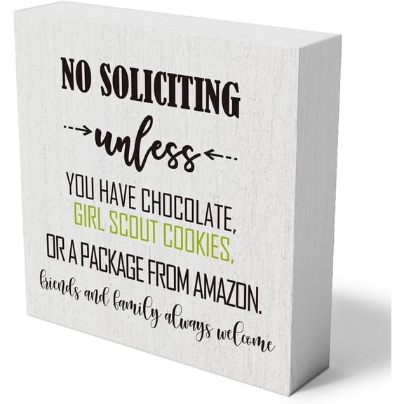 Zomyto 5x5 Inches No Soliciting Wooden Box Sign Decorative Funny Home Entrance Reminder Wood Box Sign Home Decor Housewarming Gift