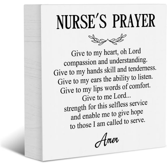 Zomyto 5x5 Inches Nurse Quote Wood Box Sign, Nurse's Prayer Wood Box Sign Block, Home Office Desk Shelf Sign es