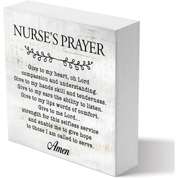 Zomyto 5x5 Inches Nurse's Prayer Wood Box Sign Home Decor Rustic Nurse Wooden Box Sign Block Plaque Nursing Graduation Gifts For Her Pinning Ceremony Gift
